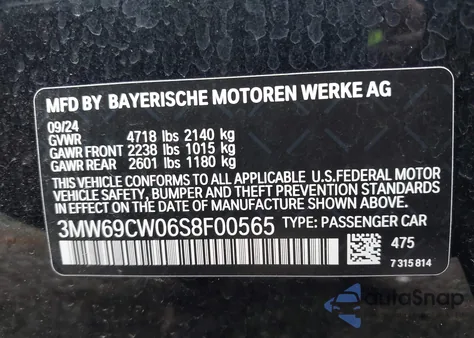 2025 BMW 3 Series 330I z USA, uszkodzony, nr VIN 3MW69CW06S8F00565